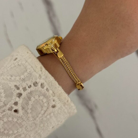 Sku 0438 gold mini watch cream pearl zircon stone +in a gift box stainless steel - Picture 4 of 5